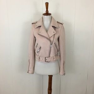 Zara Blush Faux Suede‎ Zip Up Moto Jacket